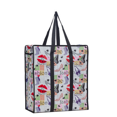 Ukuran Disesuaikan Pencetakan PP Woven Zip Shopping Polypropylene Bags With Logo