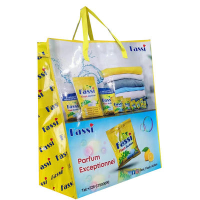 Eco Friendly Customized Zipper Closure Laminated Woven Tote Bag dengan Handle Woven