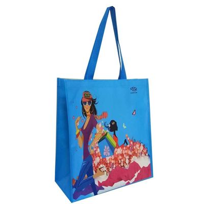 Penutup bulu pegangan dicetak Pp Woven Shopping Bag Resolusi tinggi CMYK Pencetakan