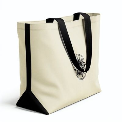 Custom Logo Cetak Zippered Canvas Tote Bag Dengan PP Lining Untuk Perbelanjaan Pribadi